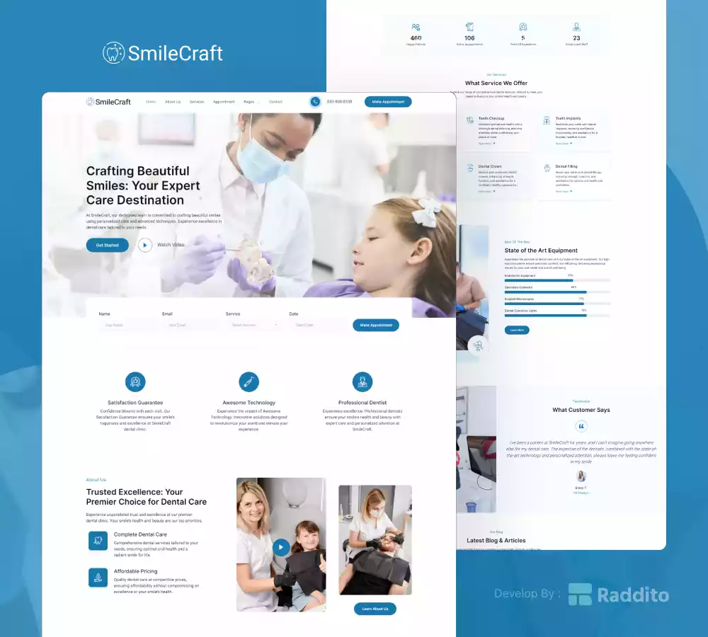 SmileCraft - Modern Full Website Kit for Dental Clinic Services