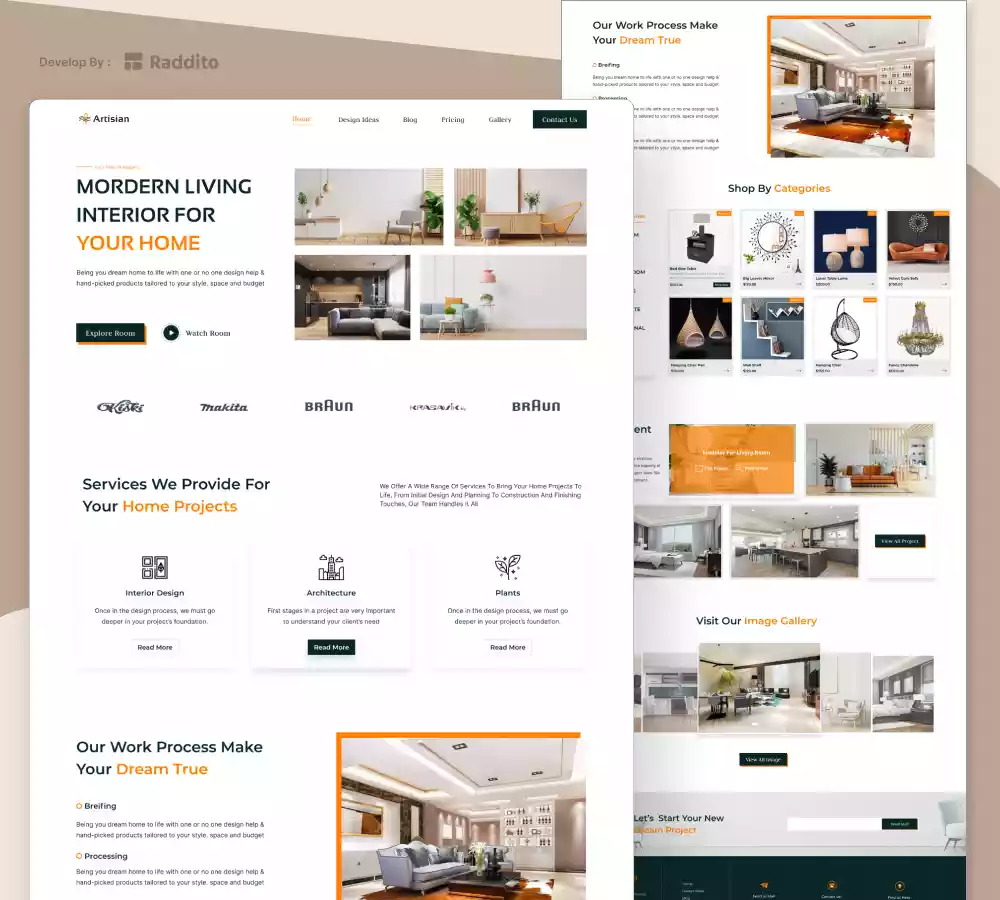 Home Interior Website Design Service with Artisian Template