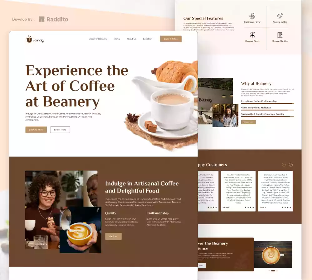 Coffee Shops Website Design Service with Beanery Template